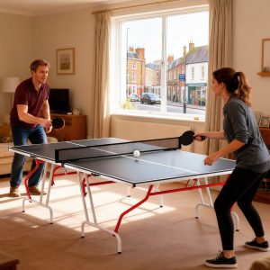Soozier 9' x 5' Full Size Table Tennis Table, Folding Ping Pong Table with Paddles and Balls, Dark Grey - Image 1