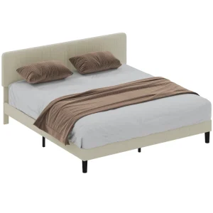 HOMCOM King Size Bed Frame with Adjustable Upholstered Headboard Platform Bed Frame Wood Slat Support Noise Free Light Grey - Image 8