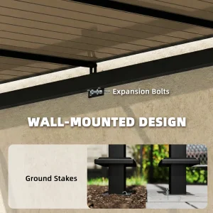 Outsunny 11' x 10' Outdoor Pergola, Wall Mounted Hardtop Lean-to Gazebo with Polycarbonate Roof and Metal-Aluminium Frame - Image 8