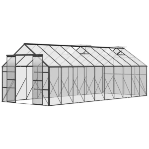 Outsunny 20' x 8' x 6.9' Walk-in Greenhouse with Adjustable Roof Vent, Rain Gutter and Sliding Door for Winter, Large Aluminum Greenhouse, Clear - Image 2