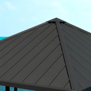 Outsunny 10' x 10' Hardtop Gazebo with Galvanized Steel Roof, Permanent Garden Gazebo with Netting and Curtains - Image 10