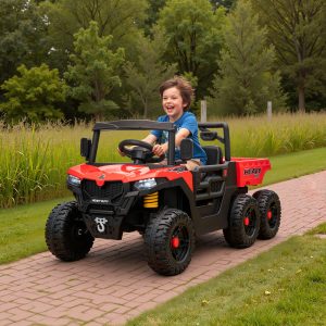 Qaba 24V 4WD Kids Ride On Truck with 6 Wheels Electric Ride On Car with Remote, Dump Bed for 3-8 Years, Red - Image 8
