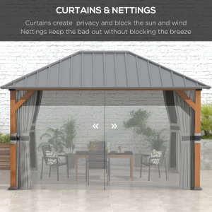 Outsunny 13' x 10' Hardtop Gazebo with Netting Sidewalls and Curtains, Galvanized Steel Outdoor Gazebo Canopy for Garden - Image 4