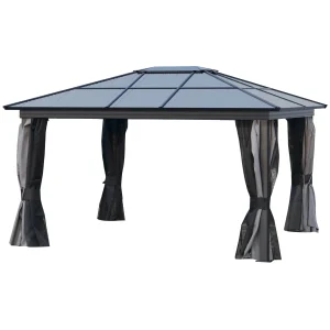 Outsunny 12' x 15' Hardtop Gazebo Canopy with Polycarbonate Roof, Aluminum Frame, Netting, Curtains and Ceiling Hook, Dark Grey - Image 7