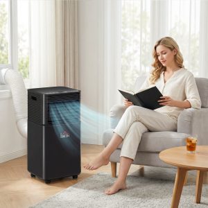 HOMCOM 10000 BTU Portable Air Conditioner with Fan & Dehumidifier Mode, Quiet AC Unit with Remote Control, 24-Hour Timer, Black - Image 1