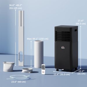 HOMCOM 10000 BTU Portable Air Conditioner with Fan & Dehumidifier Mode, Quiet AC Unit with Remote Control, 24-Hour Timer, Black - Image 12