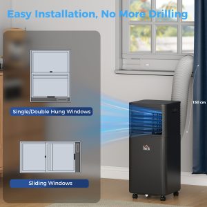 HOMCOM 10000 BTU Portable Air Conditioner with Fan & Dehumidifier Mode, Quiet AC Unit with Remote Control, 24-Hour Timer, Black - Image 9