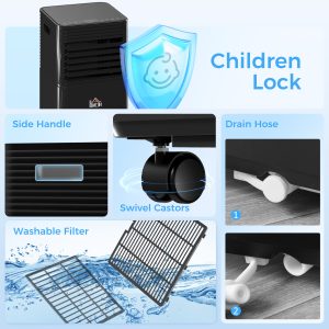 HOMCOM 10000 BTU Portable Air Conditioner with Fan & Dehumidifier Mode, Quiet AC Unit with Remote Control, 24-Hour Timer, Black - Image 10