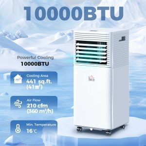 HOMCOM 10000 BTU Portable Air Conditioner with Fan & Dehumidifier Mode, Quiet AC Unit with Remote Control, 24-Hour Timer, White - Image 1