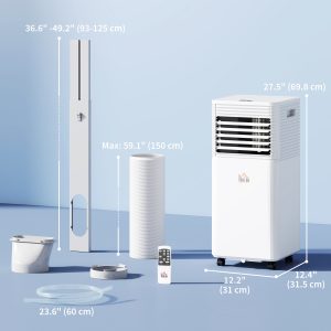 HOMCOM 10000 BTU Portable Air Conditioner with Fan & Dehumidifier Mode, Quiet AC Unit with Remote Control, 24-Hour Timer, White - Image 13