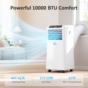 HOMCOM 10,000BTU Mobile Portable Air Conditioner with Cooling, Dehumidifier, 2 Speed Fans, 24-Hour Timer for Bedroom, White - Image 14