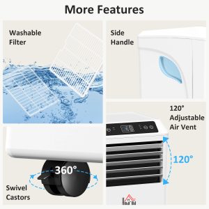 HOMCOM 10,000BTU Mobile Portable Air Conditioner with Cooling, Dehumidifier, 2 Speed Fans, 24-Hour Timer for Bedroom, White - Image 20