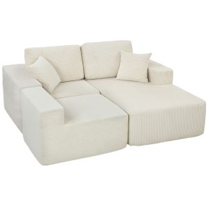 HOMCOM 2-in-1 Modular Sectional Sofa, Boneless L Shaped Couch Sofa Bed, Cream White - Image 17