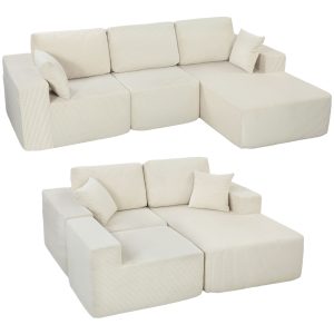 HOMCOM 2-in-1 Modular Sectional Sofa, Boneless L Shaped Couch Sofa Bed, Cream White - Image 26