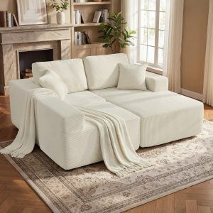 HOMCOM 2-in-1 Modular Sectional Sofa, Boneless L Shaped Couch Sofa Bed, Cream White - Image 8