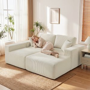 HOMCOM 2-in-1 Modular Sectional Sofa, Boneless L Shaped Couch Sofa Bed, Cream White - Image 15