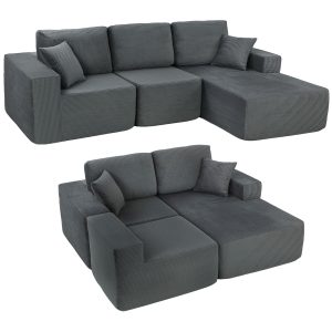 HOMCOM 2-in-1 Modular Sectional Sofa, Boneless L Shaped Couch Sofa Bed, Dark Grey - Image 11