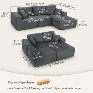 HOMCOM 2-in-1 Modular Sectional Sofa, Boneless L Shaped Couch Sofa Bed, Dark Grey - Image 13