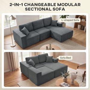 HOMCOM 2-in-1 Modular Sectional Sofa, Boneless L Shaped Couch Sofa Bed, Dark Grey - Image 24