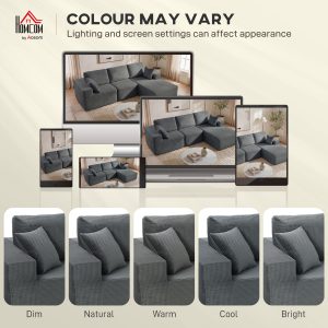 HOMCOM 2-in-1 Modular Sectional Sofa, Boneless L Shaped Couch Sofa Bed, Dark Grey - Image 29