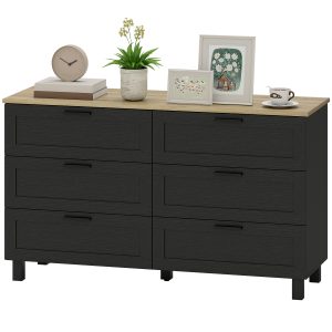 HOMCOM 47" Wide Chest of Drawers, Modern Dresser with 6 Drawers and Wood Legs for Bedroom, Living Room, Entryway, Black - Image 2
