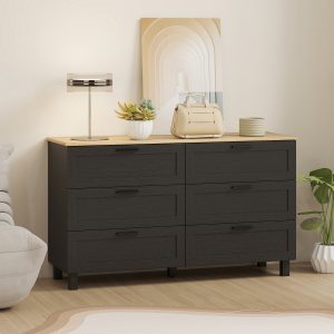 HOMCOM 47" Wide Chest of Drawers, Modern Dresser with 6 Drawers and Wood Legs for Bedroom, Living Room, Entryway, Black - Image 1