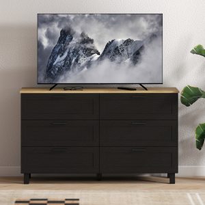 HOMCOM 47" Wide Chest of Drawers, Modern Dresser with 6 Drawers and Wood Legs for Bedroom, Living Room, Entryway, Black - Image 15