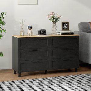 HOMCOM 47" Wide Chest of Drawers, Modern Dresser with 6 Drawers and Wood Legs for Bedroom, Living Room, Entryway, Black - Image 18