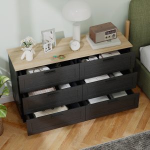 HOMCOM 47" Wide Chest of Drawers, Modern Dresser with 6 Drawers and Wood Legs for Bedroom, Living Room, Entryway, Black - Image 7