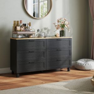 HOMCOM 47" Wide Chest of Drawers, Modern Dresser with 6 Drawers and Wood Legs for Bedroom, Living Room, Entryway, Black - Image 9