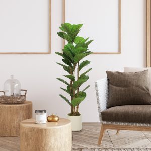 HOMCOM 4FT Artificial Fiddle Leaf Fig Tree, Fake Potted Tree with Solid Wood Trunks and Lifelike Leaves for Indoor Decor, Green - Image 1