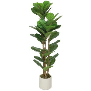 HOMCOM 4FT Artificial Fiddle Leaf Fig Tree, Fake Potted Tree with Solid Wood Trunks and Lifelike Leaves for Indoor Decor, Green - Image 2