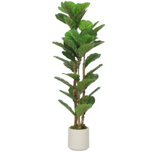 HOMCOM 4FT Artificial Fiddle Leaf Fig Tree, Fake Potted Tree with Solid Wood Trunks and Lifelike Leaves for Indoor Decor, Green - Image 11