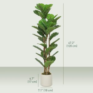 HOMCOM 4FT Artificial Fiddle Leaf Fig Tree, Fake Potted Tree with Solid Wood Trunks and Lifelike Leaves for Indoor Decor, Green - Image 3