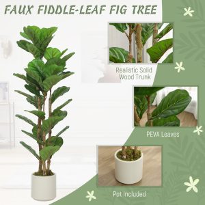 HOMCOM 4FT Artificial Fiddle Leaf Fig Tree, Fake Potted Tree with Solid Wood Trunks and Lifelike Leaves for Indoor Decor, Green - Image 4