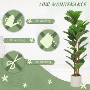 HOMCOM 4FT Artificial Fiddle Leaf Fig Tree, Fake Potted Tree with Solid Wood Trunks and Lifelike Leaves for Indoor Decor, Green - Image 5