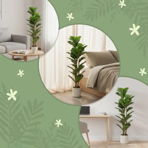 HOMCOM 4FT Artificial Fiddle Leaf Fig Tree, Fake Potted Tree with Solid Wood Trunks and Lifelike Leaves for Indoor Decor, Green - Image 7