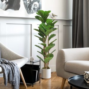 HOMCOM 4FT Artificial Fiddle Leaf Fig Tree, Fake Potted Tree with Solid Wood Trunks and Lifelike Leaves for Indoor Decor, Green - Image 8