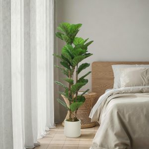 HOMCOM 4FT Artificial Fiddle Leaf Fig Tree, Fake Potted Tree with Solid Wood Trunks and Lifelike Leaves for Indoor Decor, Green - Image 10