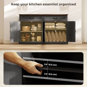 HOMCOM 55" Farmhouse Sideboard Buffet Cabinet with Charging Station, 2 Drawers and 2 Adjustable Shelves, Black Wood Grain - Image 5