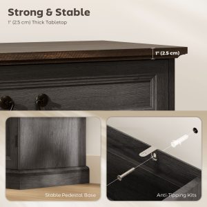 HOMCOM 55" Farmhouse Sideboard Buffet Cabinet with Charging Station, 2 Drawers and 2 Adjustable Shelves, Black Wood Grain - Image 7