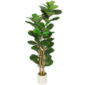 HOMCOM 5FT Artificial Fiddle Leaf Fig Tree, Fake Potted Tree with Solid Wood Trunks for Indoor Decor, Green - Image 2