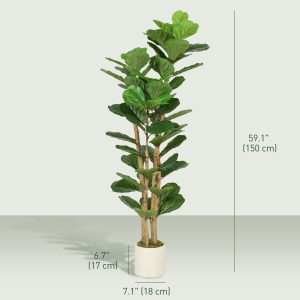 HOMCOM 5FT Artificial Fiddle Leaf Fig Tree, Fake Potted Tree with Solid Wood Trunks for Indoor Decor, Green - Image 3