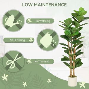 HOMCOM 5FT Artificial Fiddle Leaf Fig Tree, Fake Potted Tree with Solid Wood Trunks for Indoor Decor, Green - Image 5