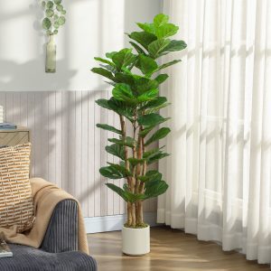 HOMCOM 5FT Artificial Fiddle Leaf Fig Tree, Fake Potted Tree with Solid Wood Trunks for Indoor Decor, Green - Image 8