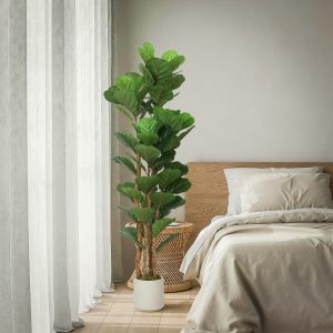 HOMCOM 5FT Artificial Fiddle Leaf Fig Tree, Fake Potted Tree with Solid Wood Trunks for Indoor Decor, Green - Image 10