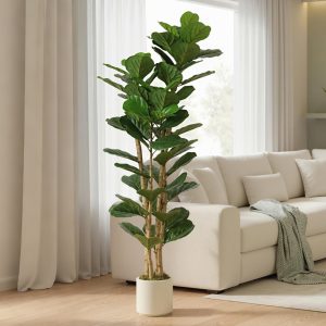 HOMCOM 6FT Artificial Fiddle Leaf Fig Tree, Fake Potted Tree with Solid Wood Trunks and Lifelike Leaves for Indoor Decor, Green - Image 1