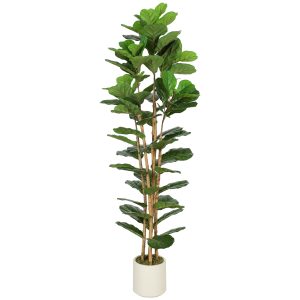 HOMCOM 6FT Artificial Fiddle Leaf Fig Tree, Fake Potted Tree with Solid Wood Trunks and Lifelike Leaves for Indoor Decor, Green - Image 2