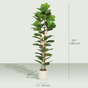 HOMCOM 6FT Artificial Fiddle Leaf Fig Tree, Fake Potted Tree with Solid Wood Trunks and Lifelike Leaves for Indoor Decor, Green - Image 3