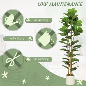 HOMCOM 6FT Artificial Fiddle Leaf Fig Tree, Fake Potted Tree with Solid Wood Trunks and Lifelike Leaves for Indoor Decor, Green - Image 5
